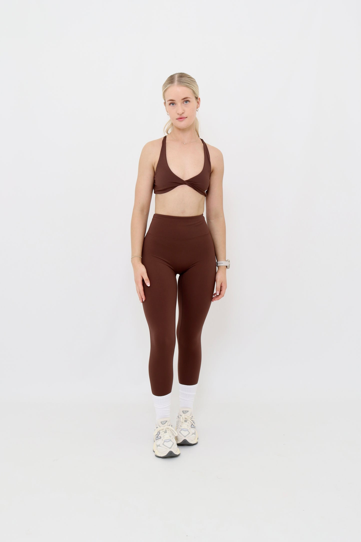Espresso cross strap sports bra