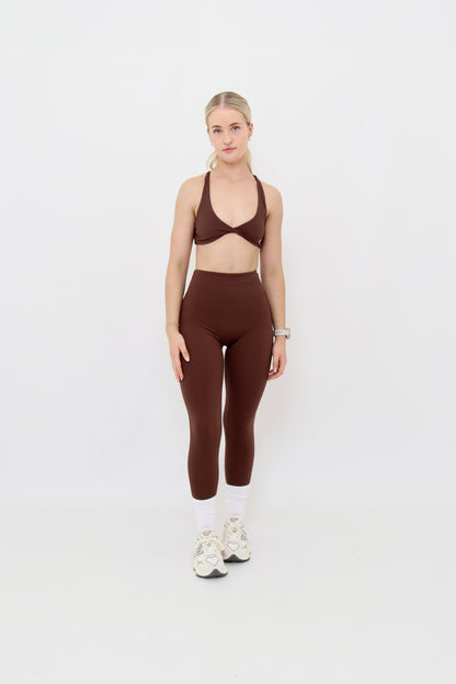 Espresso cross strap sports bra