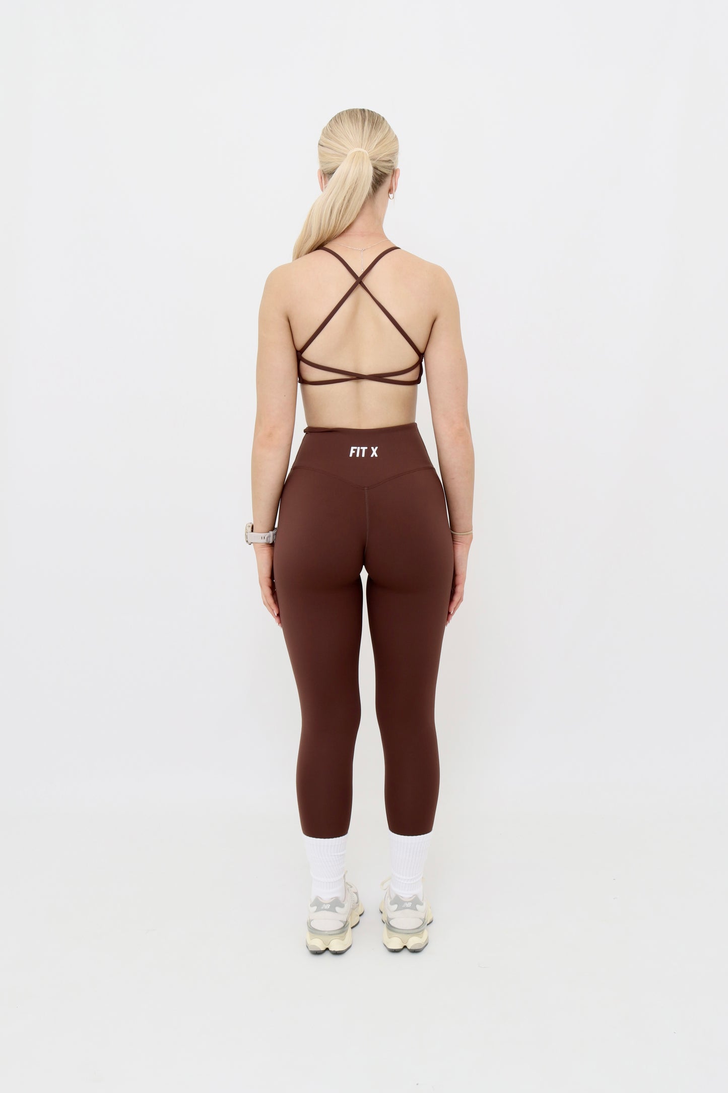 Espresso cross strap sports bra