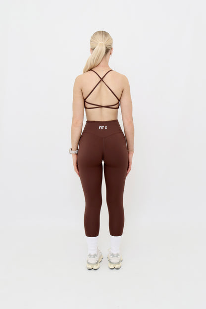 Espresso cross strap sports bra