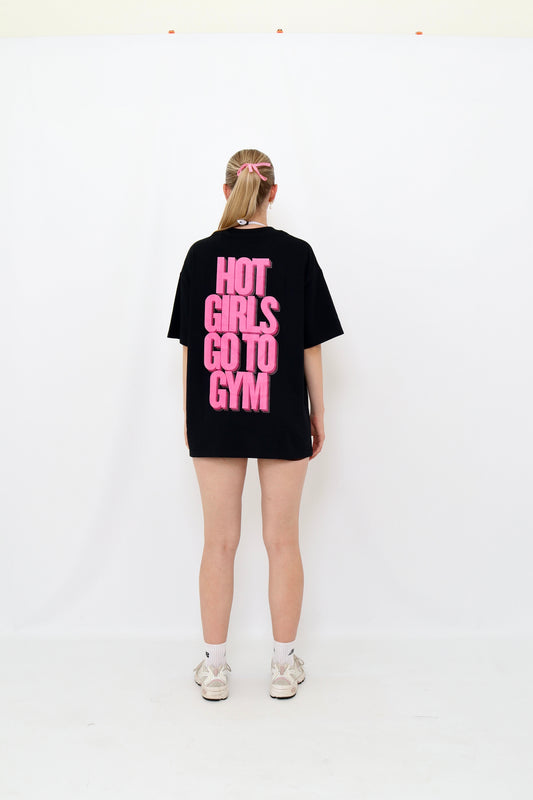 black oversized tee
