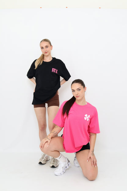 black oversized tee