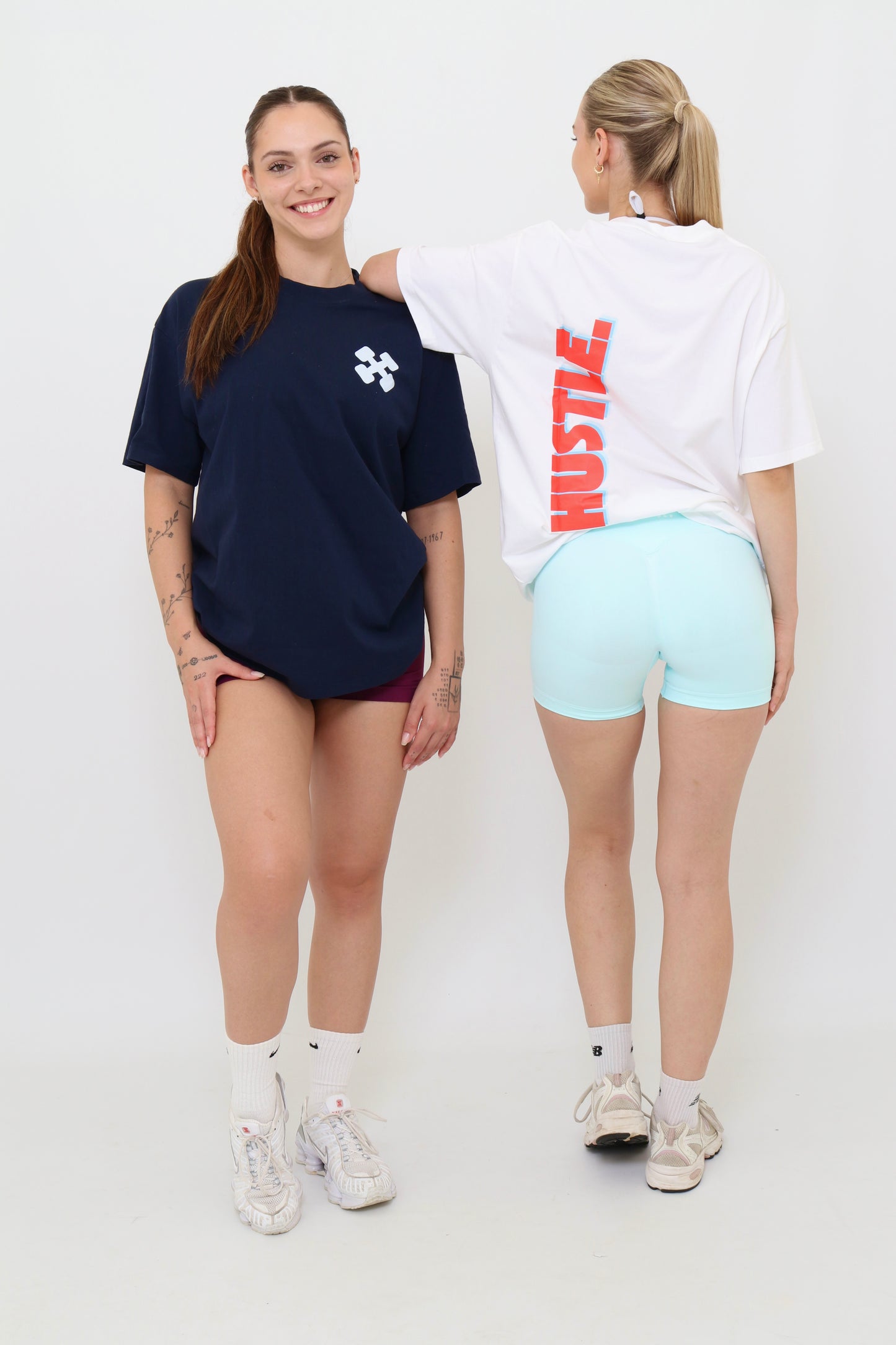 hustle white oversized tee